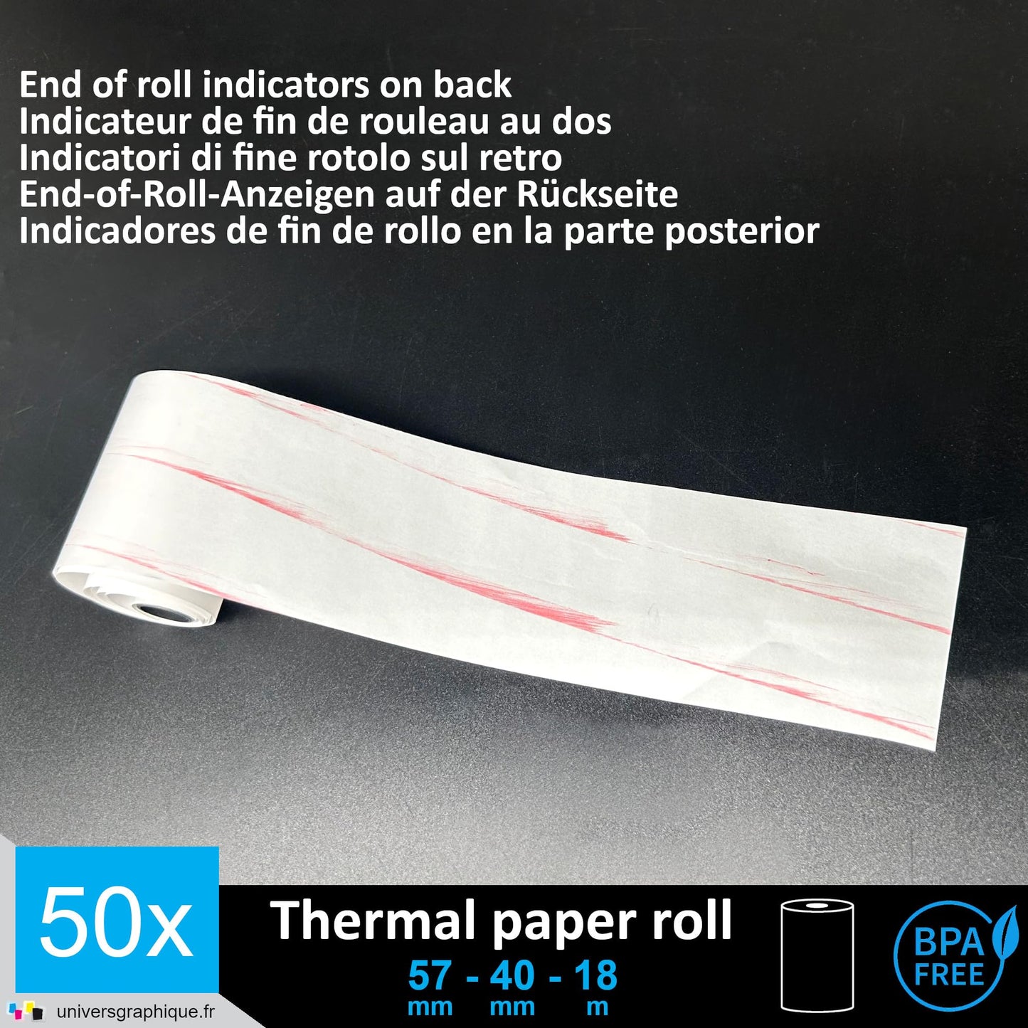 50 EC-Cash thermal rolls 57 x 40 x 12 for EC devices with thermal printers, thermal paper EC-Cash receipt roll, Bisphenol-A free Ø40 mm