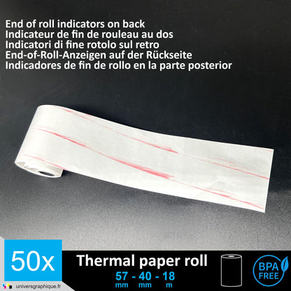 50 EC-Cash thermal rolls 57 x 40 x 12 for EC devices with thermal printers, thermal paper EC-Cash receipt roll, Bisphenol-A free Ø40 mm