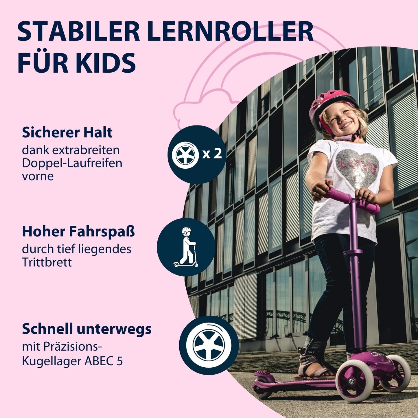 HUDORA Scooter Flitzkids 2.0 I Sturdy kids scooter with large footplate I Height-adjustable & portable mini three-wheel scooter for up to 50kg I Three-wheel scooter made of aluminum for children.
