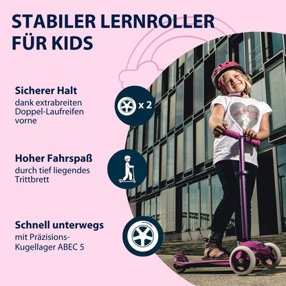 HUDORA Scooter Flitzkids 2.0 I Sturdy kids scooter with large footplate I Height-adjustable & portable mini three-wheel scooter for up to 50kg I Three-wheel scooter made of aluminum for children.