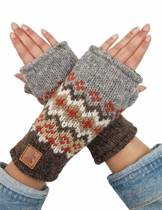 Pachamama Women's Wool Handwarmers Handwarmers Fleece lined Handknitted Fair Isle Multicoloured One Size Handmade Extra Warm Fair Trade