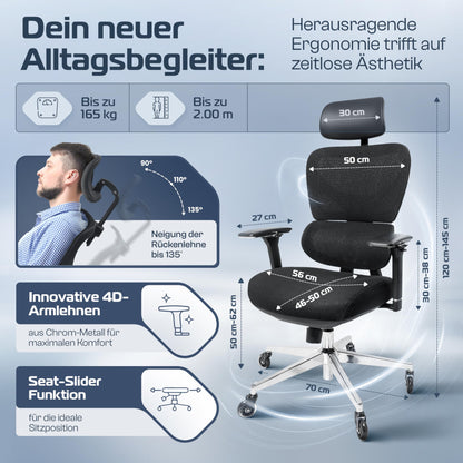 CLOUVOU ProSeat Office Chair Ergonomic [TOP PICK] Desk Chair 100% customizable | Office Chair & Gaming Chair | Computer Chair Home Office Chair Ergonomic | Swivel Chair 150 kg