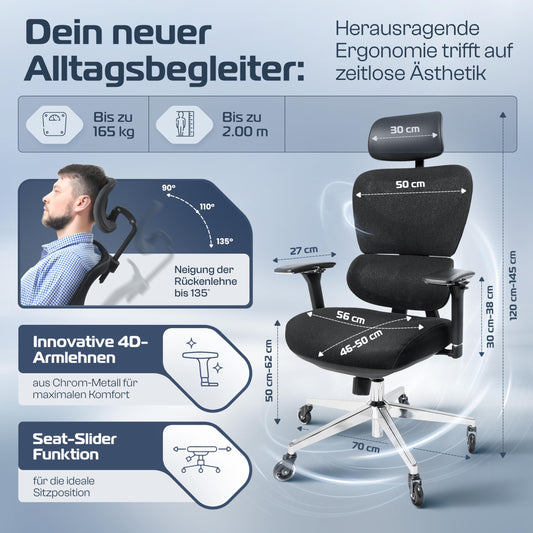 CLOUVOU ProSeat Office Chair Ergonomic [TOP PICK] Desk Chair 100% customizable | Office Chair & Gaming Chair | Computer Chair Home Office Chair Ergonomic | Swivel Chair 150 kg