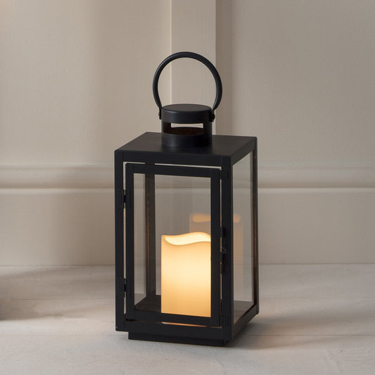 Lights4fun dark gray metal lantern with warm white LED candle battery timer galvanized 30cm lanterns for outdoor use large