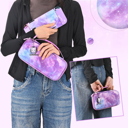 innoAura carrying case for Switch, 14-in-1 NS Switch accessory set with Switch bag, Switch protective case, Switch screen protector, Switch game storage, Switch joystick caps (Galaxy Purple)