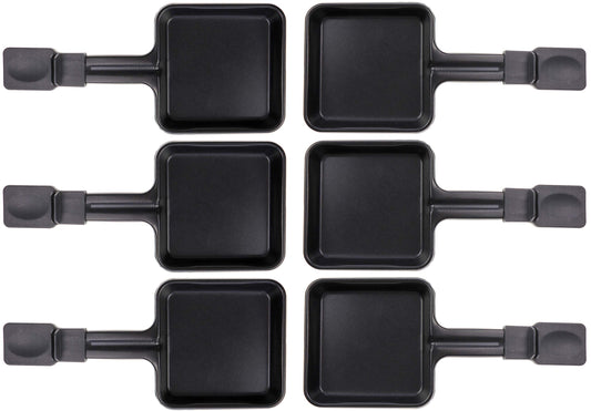 6x Raclette pans 23178 10x10cm, Extra Long Handle, Universal for Raclettes (dimensions see text)