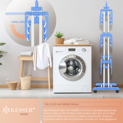 KESSER® Laundry Rack Tower with Wheels Space-saving clothes dryer for indoor & outdoor use 4 levels 2 swiveling side wings and 6 folding levels Standing dryer laundry tower Foldable, incl. Clamps