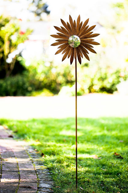 Bornhöft garden stake flower metal garden decor rust rusted bed stake 110cm deco rust figure for the garden with stainless steel ball (flower point stainless steel)