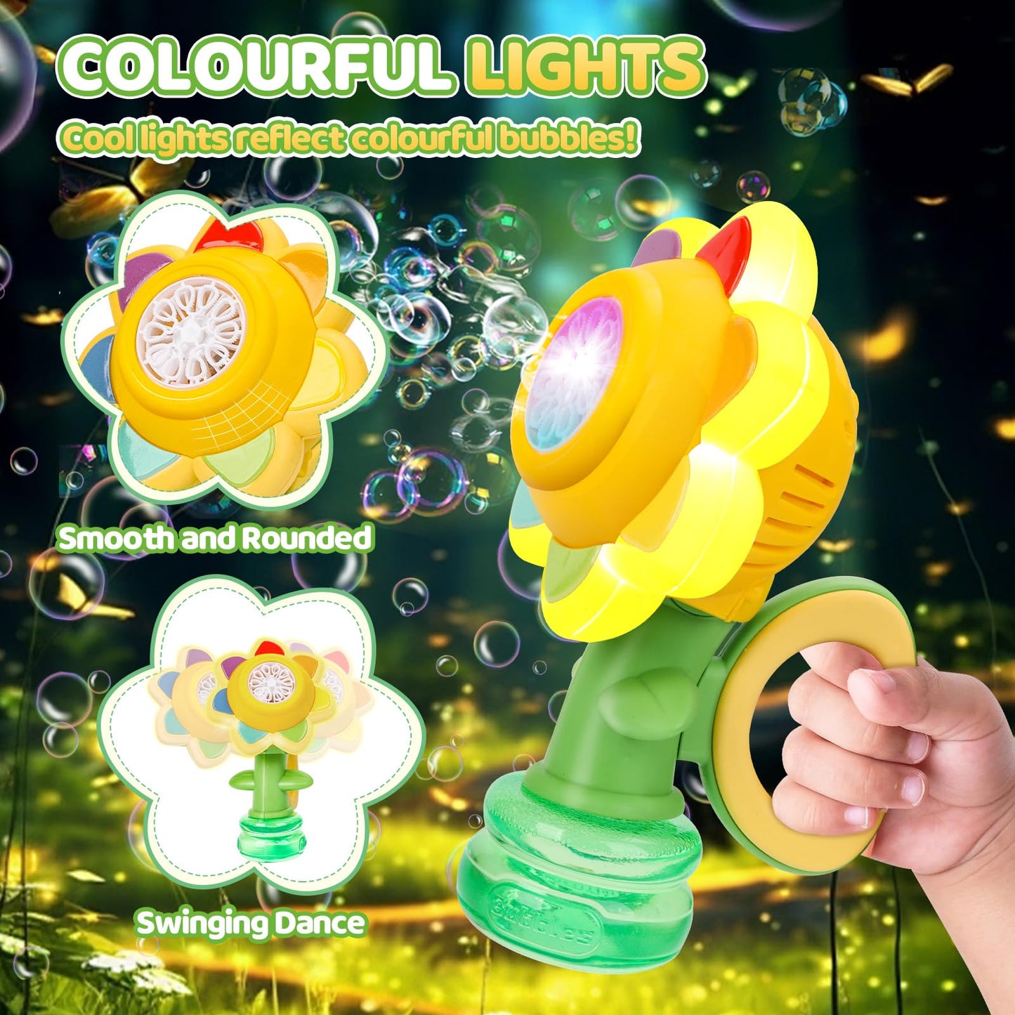 Jovico's bubble machine for kids, Rechargeable dancing sunflower bubble machine, Glowing bubble maker, Baby bubble blower bubble toy for kids.