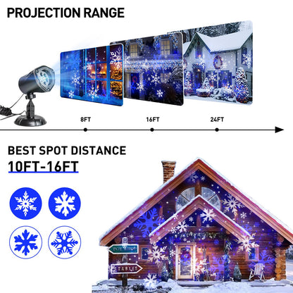 Eambrite Snowflake Projector Light LED White/Blue Rotating Snowfall Landscape Projection Decorative Christmas Lighting with Timer for Birthday Wedding Theme Party Garden Home