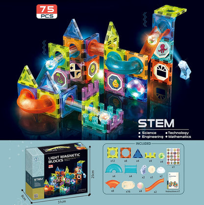Morkka Magnetic Building Blocks, STEM Montessori Toys for Kids 3-8 Years 3D Learning Toy Set Construction Blocks Gift for Boys Girls Orbital Blocks Track Building (75PCS)