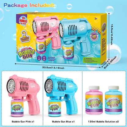 Bubble automatic bubble gun, bubble machine for children 10000+ bubbles/minute with 130ML bubble solution, bubble toy gift for kids/birthday/party (Blue+Pink)