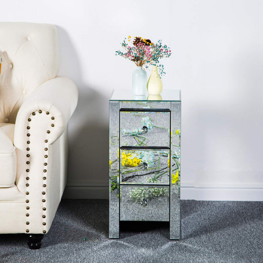 LEADZM nightstand glass with 3 drawers, 1 piece, side table bedside cabinet, storage cabinet, for living room, bedroom, office, bathroom, etc., 30 x 30 x 60 cm (1)