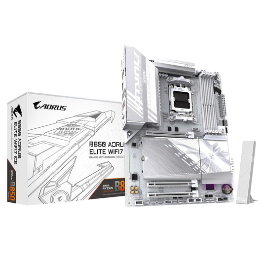 GIGABYTE B850 AORUS Elite WIFI7 Ice Motherboard - AMD Ryzen 9000 Series CPUs, 14+2+2 phases digital VRM, up to 8200MHz DDR5 (OC), 1xPCIe 5.0 + 2xPCIe 4.0 M.2, 2.5 LAN, WiFi 7, USB 3.2 Gen 2x2