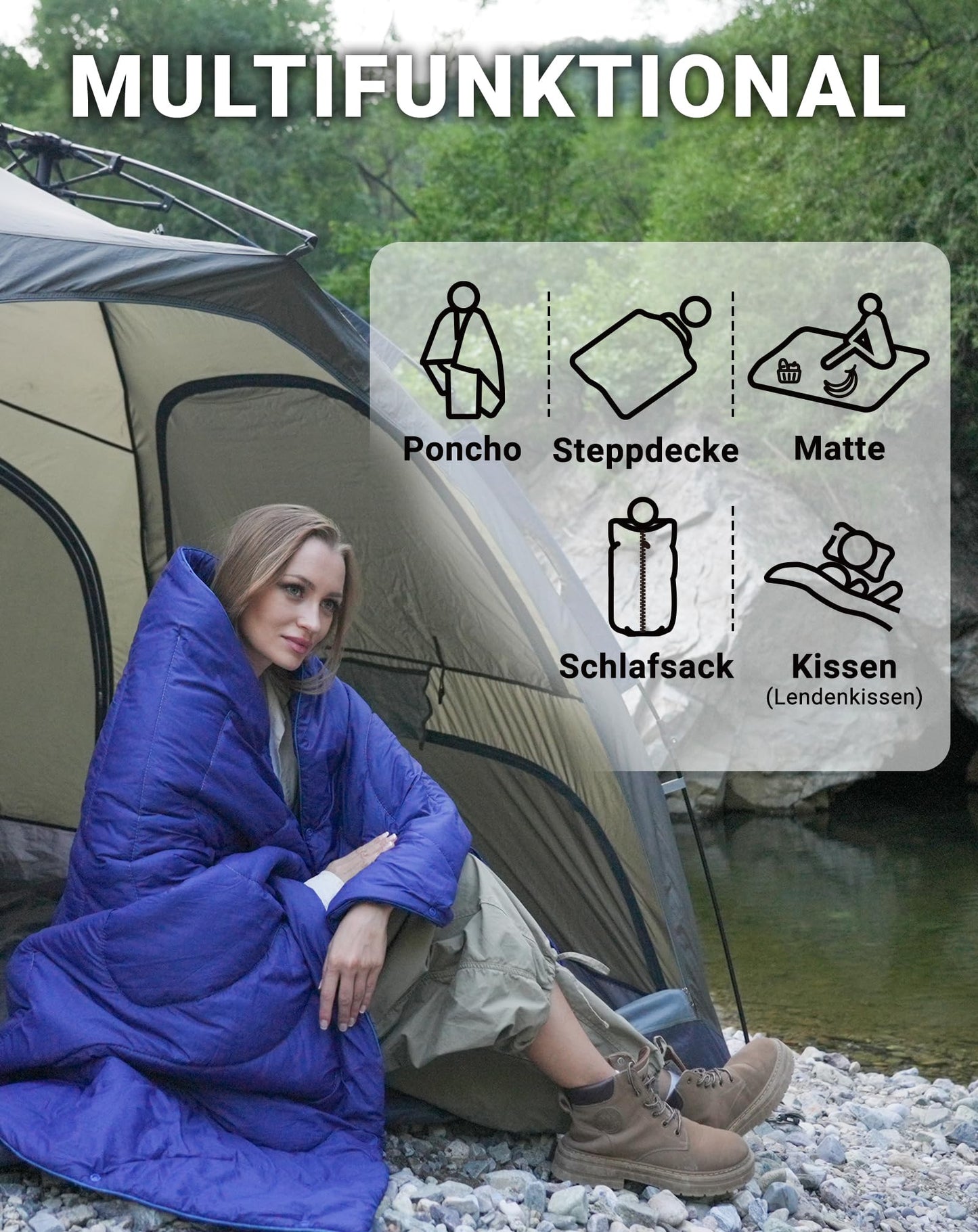 KingCamp Lightweight Camping Blanket, multifunctional and warm quilt with snap button, water-resistant, for travel, airplane, hiking, picnic.
