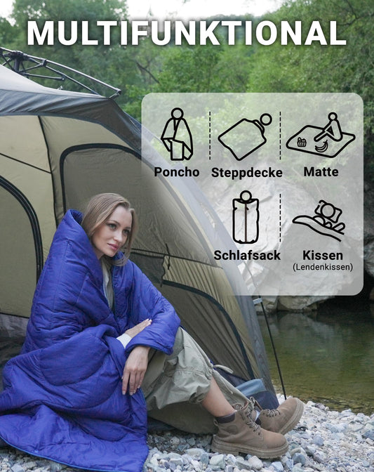 KingCamp Lightweight Camping Blanket, multifunctional and warm quilt with snap button, water-resistant, for travel, airplane, hiking, picnic.
