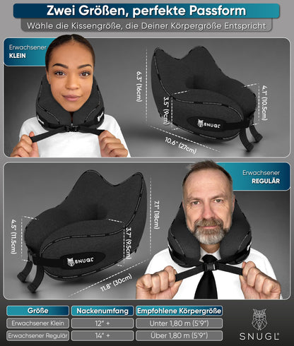 SNUGL Neck Pillow Memory Foam Washable & Adjustable | Cozy Neck Travel Pillow for Airplane, Car & On the Go | Travel Pillow Neck Cushion, Neck Travel Pillow (Black, Adult Small)