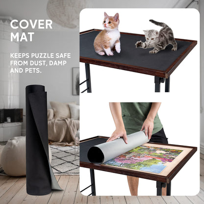 Becko US Jigsaw Puzzle Table Puzzle Board with Cover Puzzle Easel Tilting Table with Height Adjustment for Up to 1500 Pieces, Enclosed with 4 Wheels (Brown)