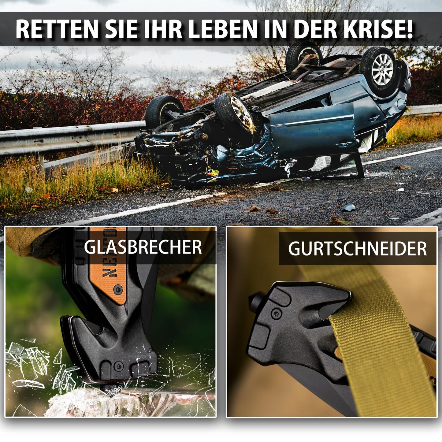 NedFoss DA75 two-hand knife, 10CM pocket knife with seatbelt cutter & glass breaker, legal folding knife with liner lock & ball bearing, survival knife outdoor, rescue knife with clip in gift box.