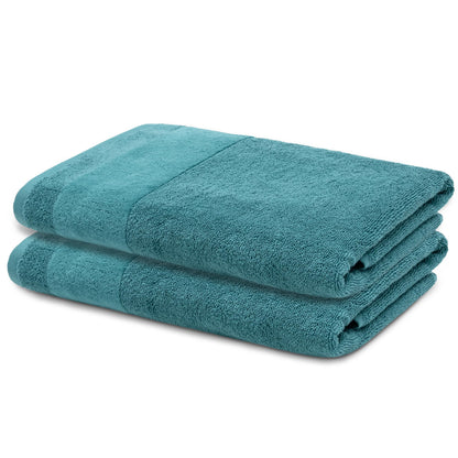 LOOKS BY WOLFGANG JOOP 2X Bath Towel 70x140 cm – 100% Cotton Double Pack Luxury Bath Towels with Hanger & Logo Embroidery, Set of 2 Large Towels in turquoise