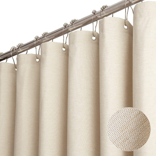 Premium shower curtain made of linen fabric textile 240x200cm. Waterproof and anti-mold for the bathroom. Beige color. 240x200cm.
