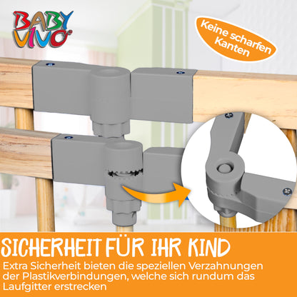 Baby Vivo XXL Playpen Play Yard Baby Safety Gate Crawling Fence Wooden with Door - adjustable - 8 elements PREMIUM Gray