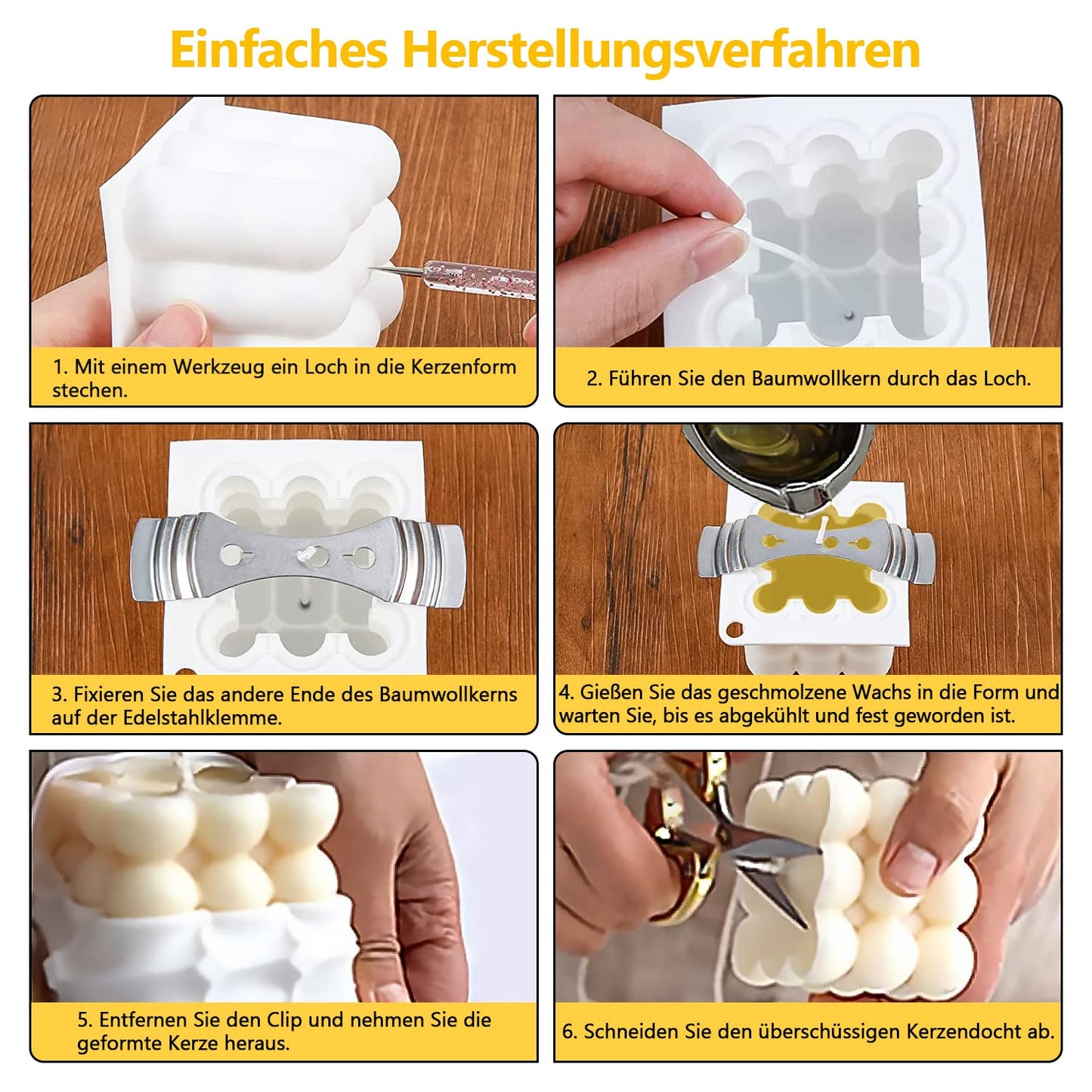 JILERWEAR Silicone Mold 6 Pack Candle Making Kit with Candle Wicks and Wax Melting Pot, for making scented candles, use as home decor.