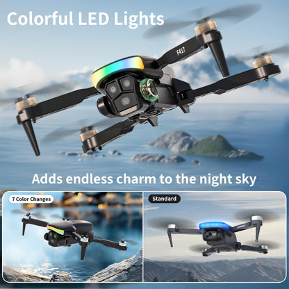 Drone with camera for kids & beginners, LED Strip 1080P HD dual camera, 90° adjustable, optical flow positioning, modular battery, app remote control, one-key takeoff/landing, for boys & girls, carrying case.