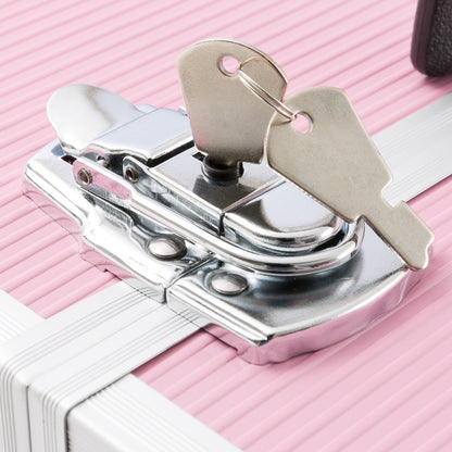 Arebos cosmetic case | 26L | with carrying strap | 13 compartments | aluminum | with lock & key | fold-out shelves | customizable with 8 dividers | 39 x 36 x 23 cm | Pink.