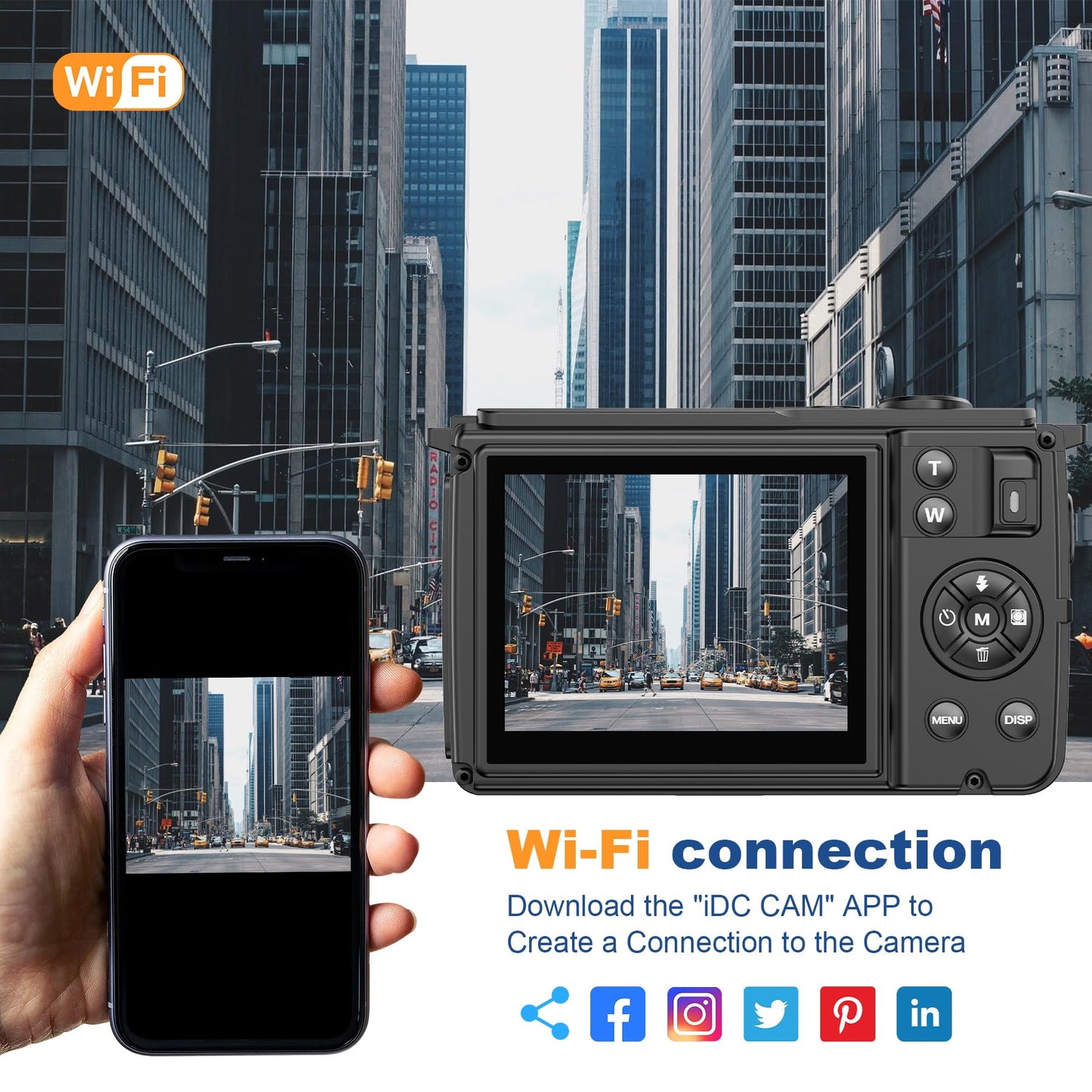 Digital camera, 4K 64MP photography camera, 18X Zoom vlogging camera for YouTube with WiFi, selfie dual screens, small compact camera with 32GB SD card, battery for adults, students, beginners.