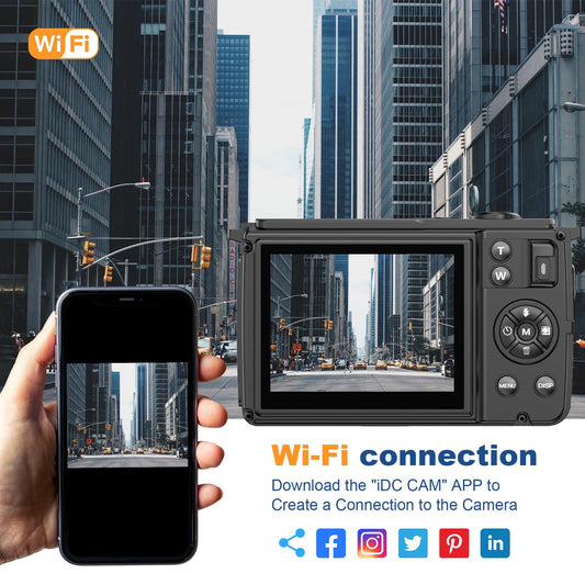 Digital camera, 4K 64MP photography camera, 18X Zoom vlogging camera for YouTube with WiFi, selfie dual screens, small compact camera with 32GB SD card, battery for adults, students, beginners.