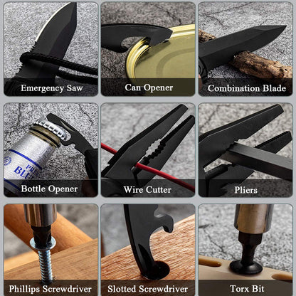 RoverTac Pocket Knife Multitool - Gift for Men and Dad, Christmas Gifts, Folding Knife with Pliers, Bottle Opener, Can Opener, and 9-in-1 Screwdriver, Tactical Survival Knife
