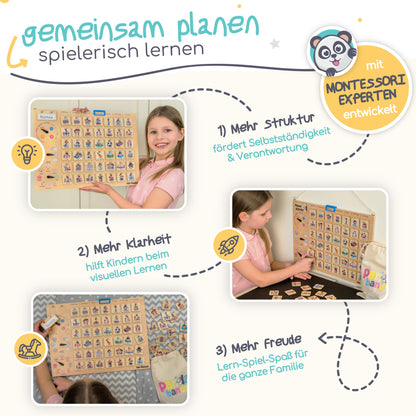 PANDABANDE® Premium Weekly Planner Kids [Emotions, Weather, Months] - 100% FSC®-certified wooden toy - Ideal weekly schedule for children, daily planner, routine planner, kids calendar