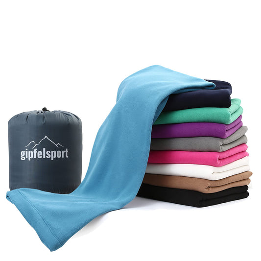 Summit sports microfiber fleece blanket with sleeping bag function I Size 185 x 150cm, 690g I Microfiber camping blanket sleeping bag I blue
