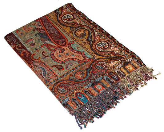 Lorenzo Cana luxury wool blanket jacquard woven from cotton with finest Merino wool - lamb colorful Paisley throw blanket wool sofa blanket cuddly blanket plaid 130 cm x 180 cm 96250