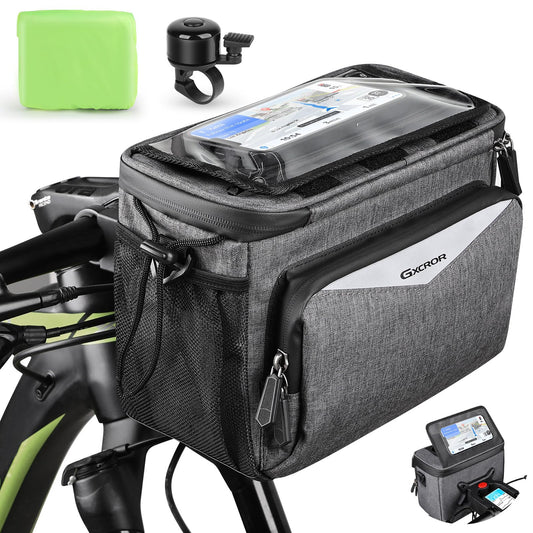GXCROR handlebar bag for bike 5.5L Waterproof, with touchscreen phone holder & shoulder strap - Universal for e-bike, mountain bike, city bike.
