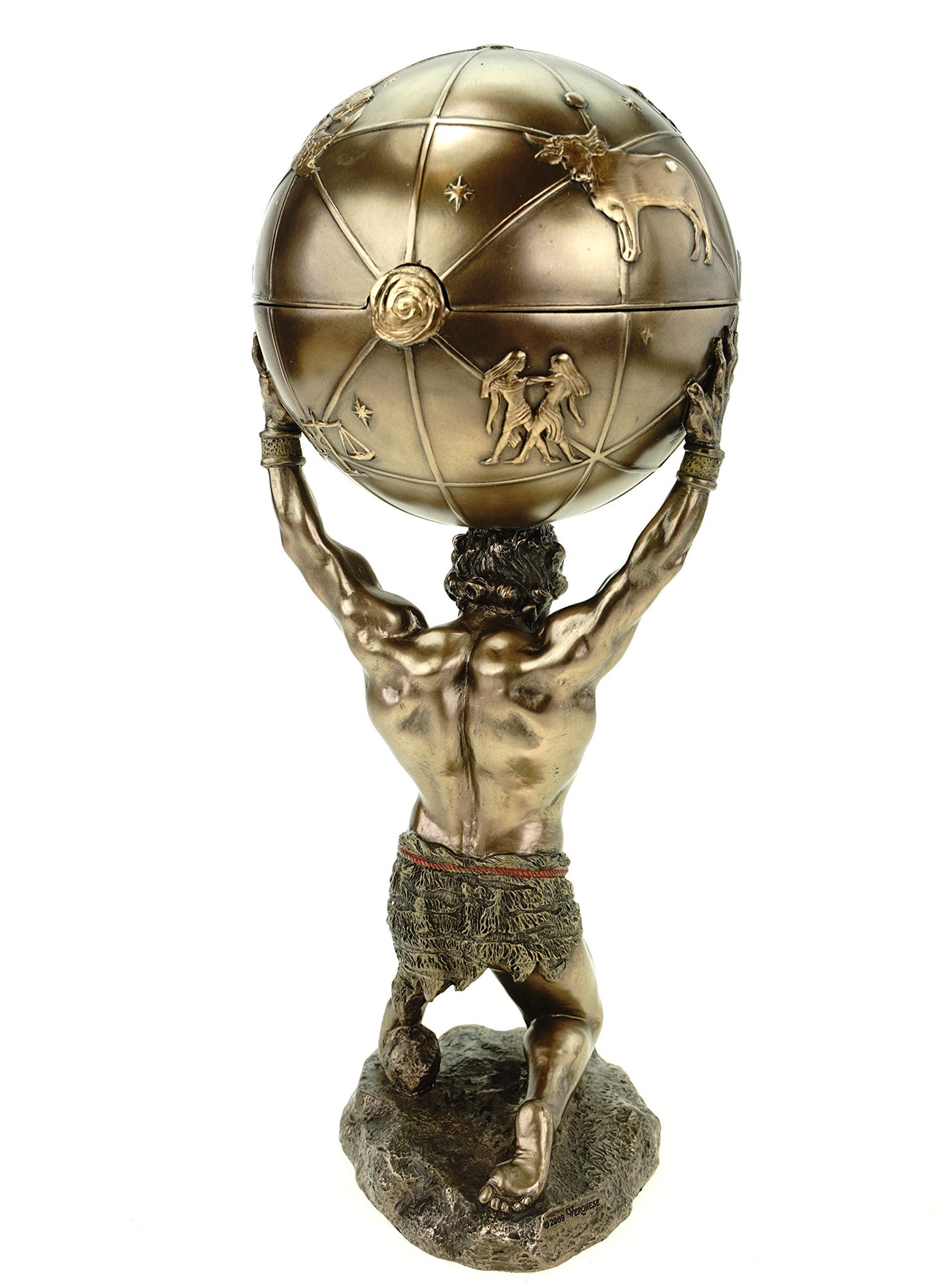 Atlas carries the world on his shoulders, bronze figure sculpture titan.