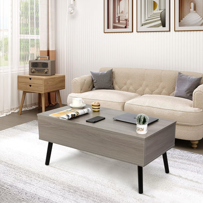 VOWNER coffee table, adjustable height, retractable, hidden storage compartment, double lift top, side table, light gray.