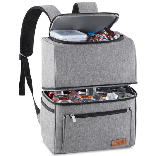 Lifewit 21L Insulated Cooler Bag, Thermo Lunch Tote, Cooler Backpack, Leakproof Double Decker Cooler Bag for Men, Women, Moms for Lunch, Picnic, Shopping, Travel, Grey
