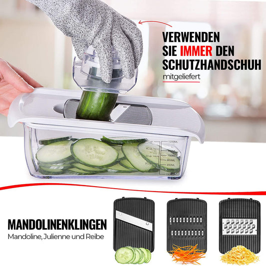Vegetable slicer mandoline vegetable slicer cucumber slicer onion slicer potato slicer fruit slicer grater for vegetables and cheese julienne slicer (Deluxe All-in-1 White)