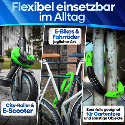 NEXTCOVER® Bike Lock with Combination - The Original - [SAFESECURE] high security I 5-digit combination code, bike chain lock steel I Lock for E-Bike I Chain lock