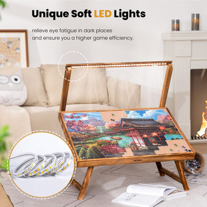 Tektalk Puzzle Table with LED light, wooden puzzle board with 5 adjustable angles, puzzle table with foldable legs and cover for puzzle storage, fits up to 1000 puzzle pieces.