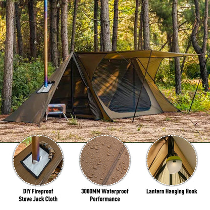 Camping Hot Tent with Stove Jack, POMOLY STOVEHUT 20 Shelter with two tarp poles and tent poles for 1-2 person hiking, hunting, backpacking.