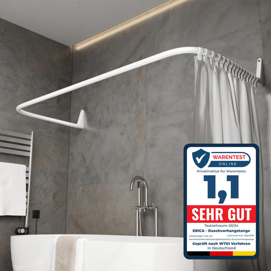 Erica Shower Curtain Rod L-shaped & U-shaped - 4-in-1 shower curtain rod for bathtub or shower - Corner shower rod - Steel with powder coating - Without ceiling mounting - White