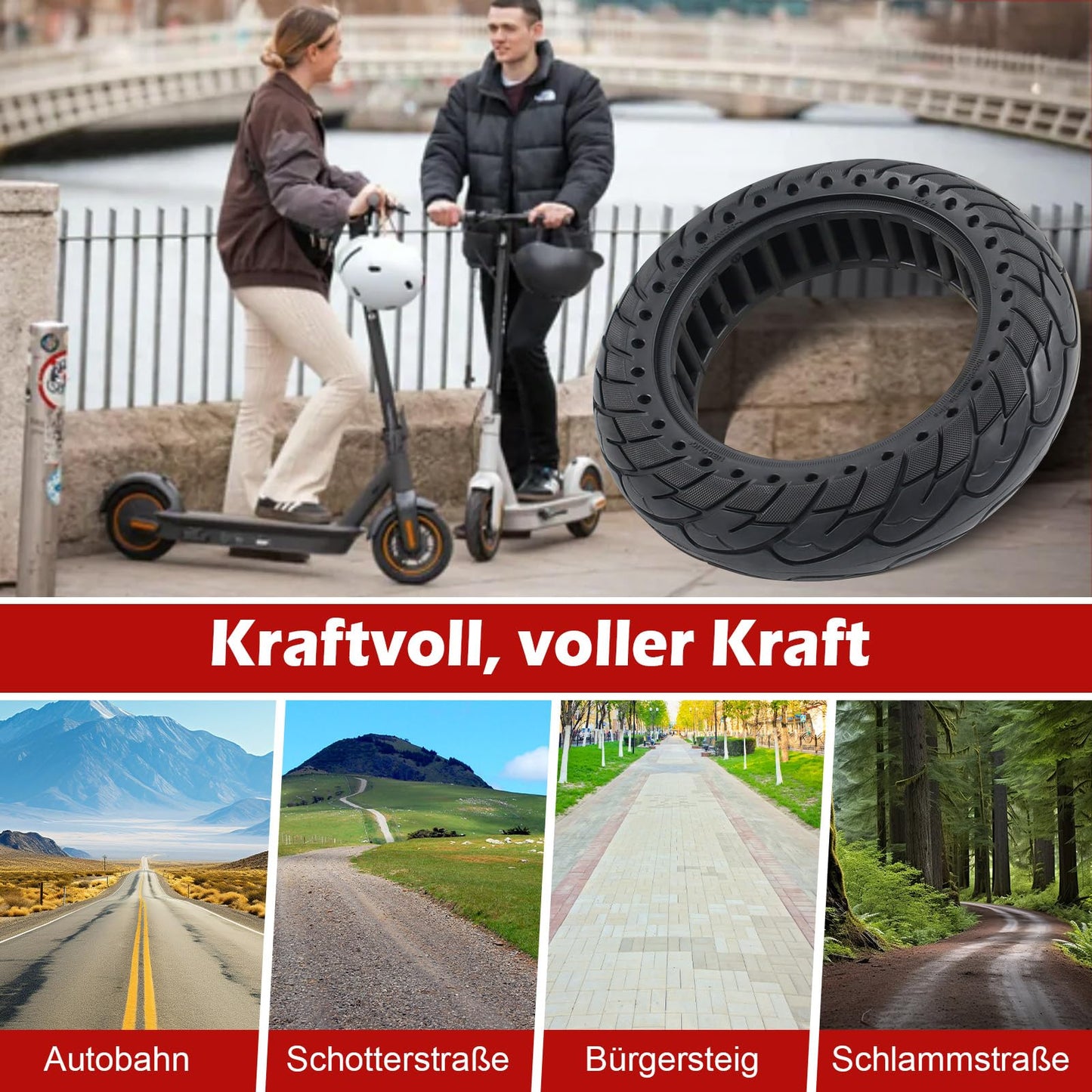 MaxEarn 2 pieces 10 x 2.5 solid rubber tires 60/70-6.5, E-scooter solid tires 10 inches, electric scooter replacement tires accessory for Segway Ninebot Max G30/Max G30D/Max G30 D2.