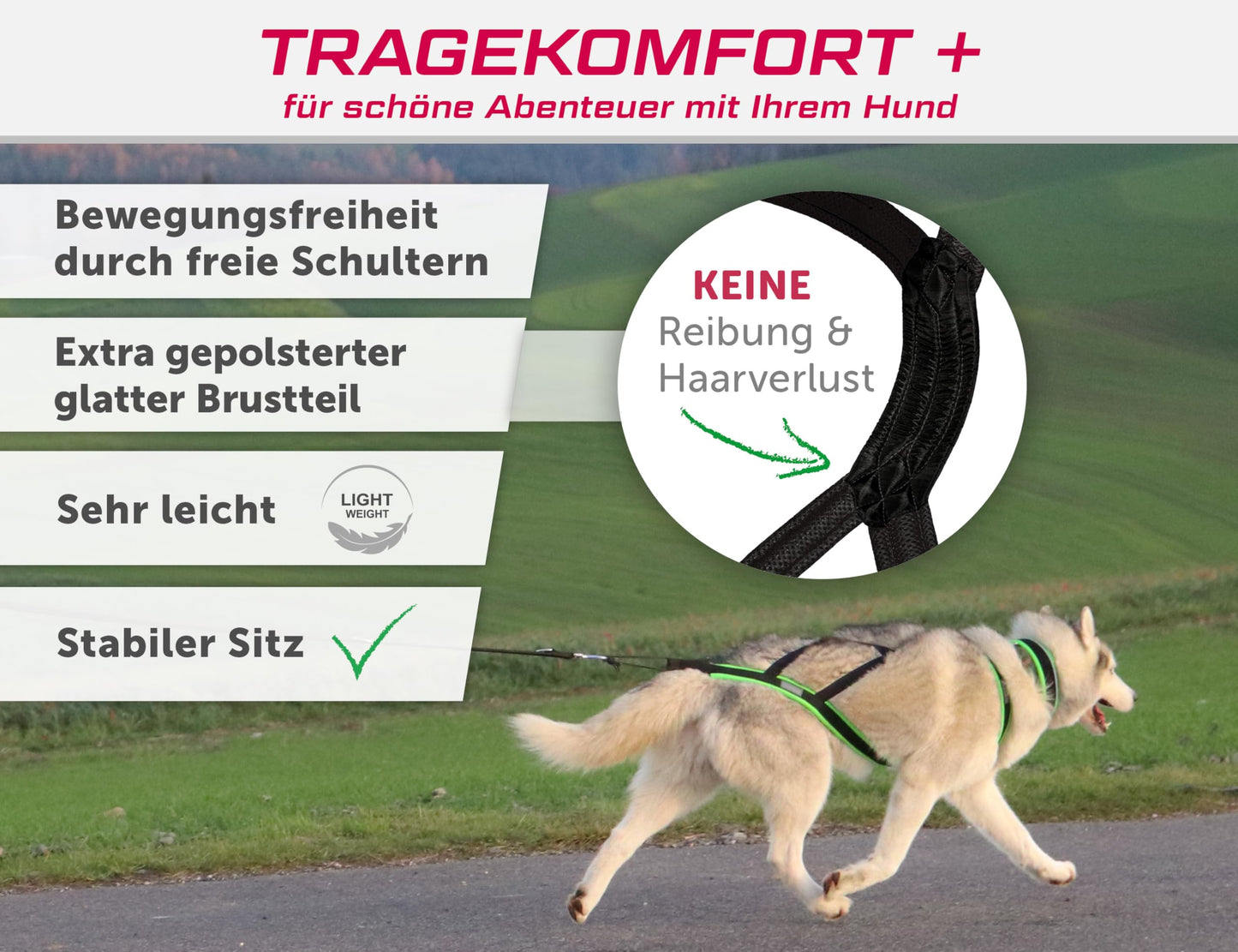 LASALINE Dog Pulling Harness X Back for Canicross, Dog Sports, Dogscooter, Bikejoring, Sledding in Black.