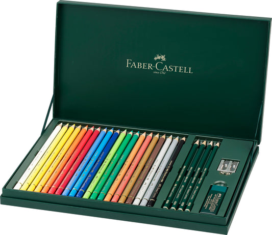 Faber-Castell 210051 Polychromos Colored Pencils, 20-piece set in an elegant gift box. Vibrant colors with thick 3.8mm leads. Includes 2 9000 pencils, eraser, and sharpener.
