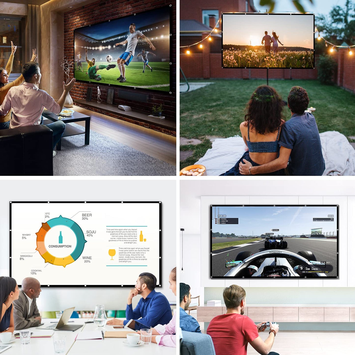 Osoeri Canvas Projector Screen 120 inch, 16:9 HD Foldable Projector Screen, Anti-wrinkle Dual-sided Projector Screen 265x149cm, Portable Projector Screen for Home, School, Meetings