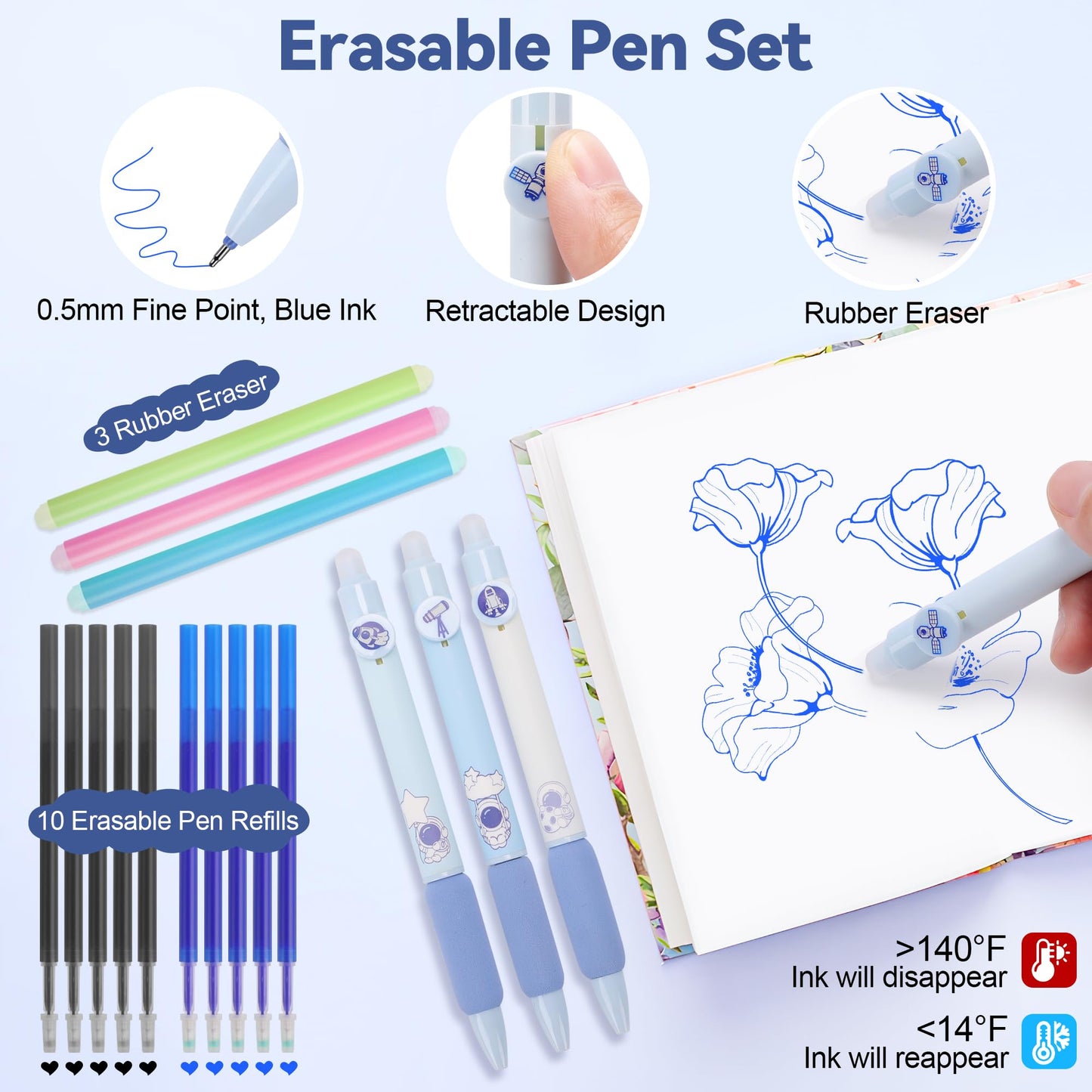 DazSpirit Stationery 61 Piece School Supplies Set with Pencil Case, 12 Pastel Highlighters, 4 Erasable Pens, 5 Gel Pens, 6 Mechanical Pencils, Back To School Stuff, Office Essentials, Writing Set (Blue)