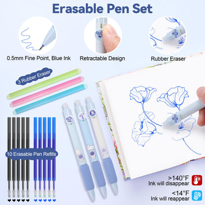 DazSpirit Stationery 61 Piece School Supplies Set with Pencil Case, 12 Pastel Highlighters, 4 Erasable Pens, 5 Gel Pens, 6 Mechanical Pencils, Back To School Stuff, Office Essentials, Writing Set (Blue)